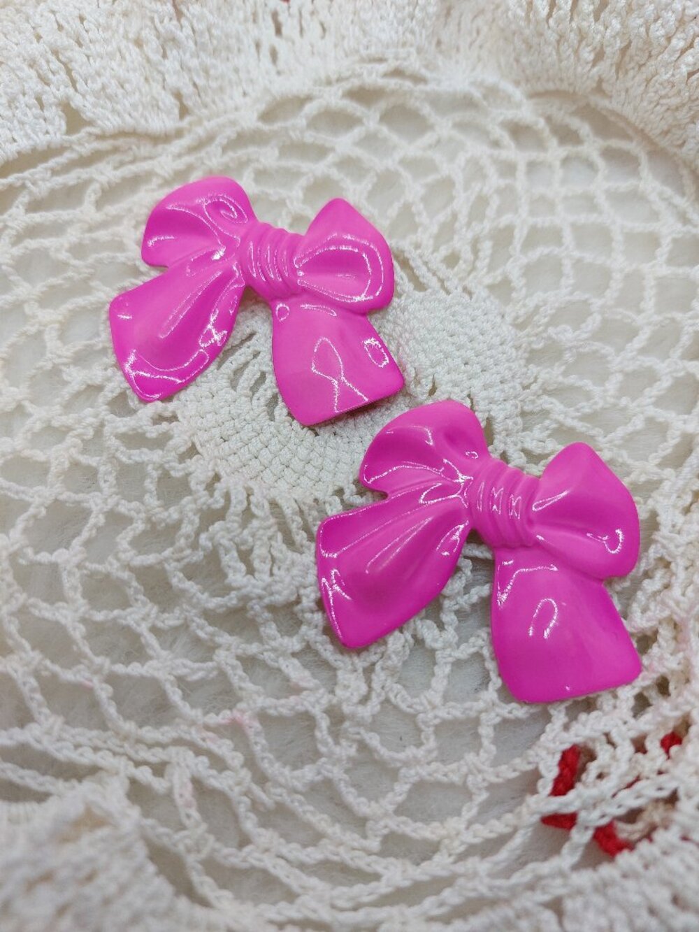 Vintage Pink Bow Enamelled Metal Stud Earrings